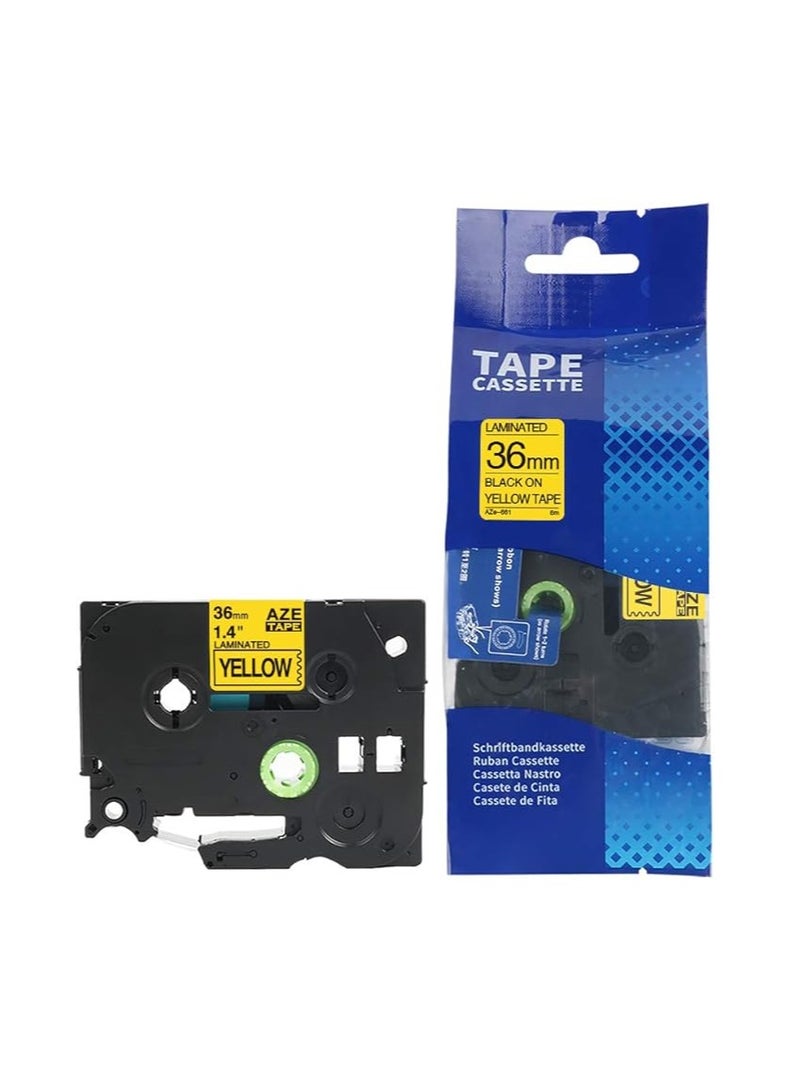 Terabyte 36 mm x 8 meter Compatible TZe Label Tape Cartridge for P-Touch Label Printers… (Black on Yellow) - Image 1