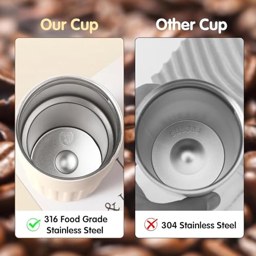 JUGTE Coffee Mug Cup Digital Display, Thermos Flasks, 460 ml, 316 Stainless Steel Travel Mug, Insulated Vacuum Thermal Mug, Leak-Proof Travel Mug with Lid for Coffee (White) - Image 3