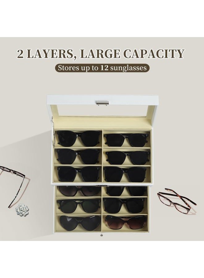 AUTOARK Leather 12 Piece Eyeglasses Storage and Sunglass Glasses Display Drawer Lockable Case Organizer,White,AW-053 - Image 4