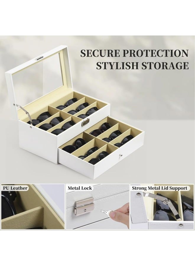 AUTOARK Leather 12 Piece Eyeglasses Storage and Sunglass Glasses Display Drawer Lockable Case Organizer,White,AW-053 - Image 3