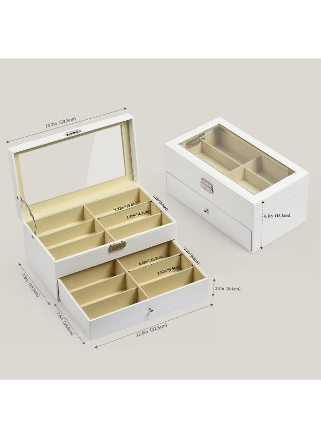 AUTOARK Leather 12 Piece Eyeglasses Storage and Sunglass Glasses Display Drawer Lockable Case Organizer,White,AW-053 - Image 2