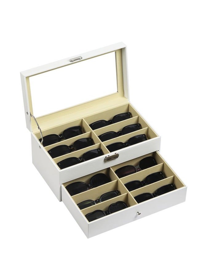 AUTOARK Leather 12 Piece Eyeglasses Storage and Sunglass Glasses Display Drawer Lockable Case Organizer,White,AW-053 - Image 1