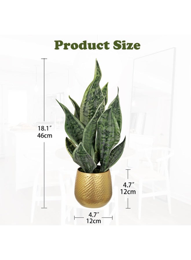 LATIFA  Artificial Snake Plant in Gold Pot, 18” Faux Sansevieria Potted Plant for Home - Image 3