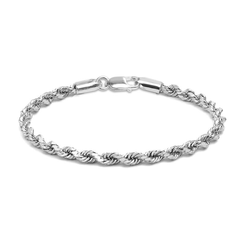 LeCalla 925 Sterling Silver Italian Diamond-Cut Braided Rope Chain Bracelet for Men 7.5 Inches - Image 1