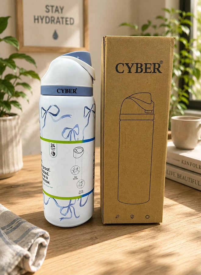 Cyber Owala FreeSip Double Insulated Stainless Steel Sports Water Bottle | With Straw | BPA-Free | 1-Pack | 32 oz (Blue Tie) - Image 1