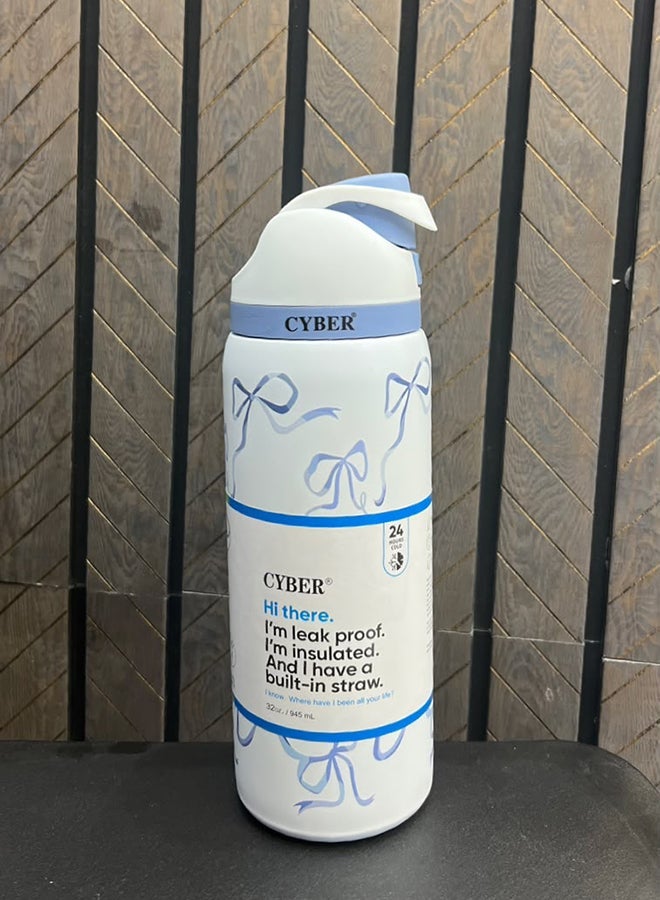 Cyber FreeSip Double Insulated Stainless Steel Sports Water Bottle with Straw, BPA-Free, 946ml (Blue Tie) - Image 5