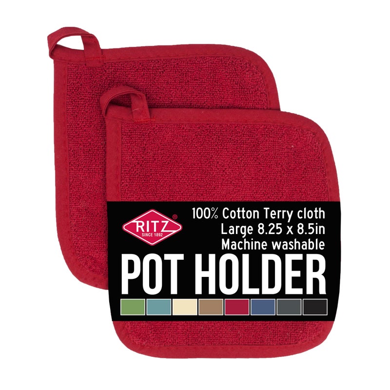 Ritz Terry Potholder & Hot Pad: Unparalleled Heat Resistant  Durable 100% Cotton - Ergonomically Designed for Optimal Grip - Easy-Care Machine Washable - Perfect for Your Kitchen - Paprika Red  2-Pk - Image 1