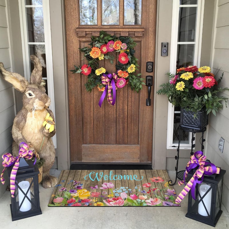 Xsinufn Spring Summer Door Mat,Colorful Flower Watercolor Floral Indoor Outdoor Non-Slip Doormat,Entryway Front Porch Farmhouse Spring Welcome Door Mat for Entrance Decor,30" x 17" - Image 5