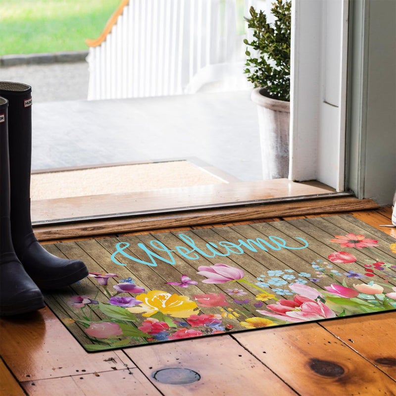 Xsinufn Spring Summer Door Mat,Colorful Flower Watercolor Floral Indoor Outdoor Non-Slip Doormat,Entryway Front Porch Farmhouse Spring Welcome Door Mat for Entrance Decor,30" x 17" - Image 4