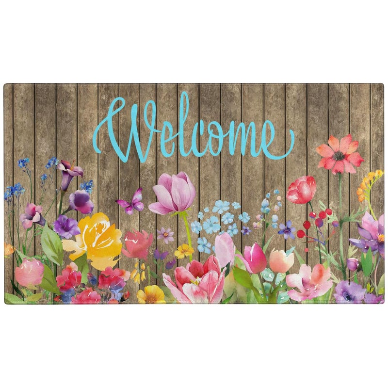 Xsinufn Spring Summer Door Mat,Colorful Flower Watercolor Floral Indoor Outdoor Non-Slip Doormat,Entryway Front Porch Farmhouse Spring Welcome Door Mat for Entrance Decor,30" x 17" - Image 1