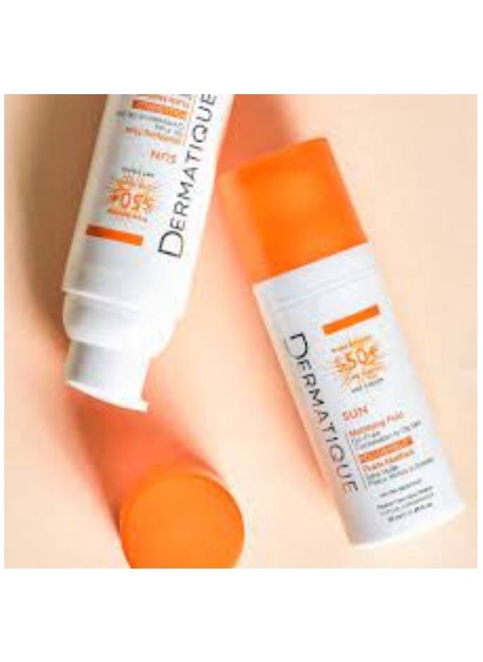 Two pieces of sunblock cream, Mattifying Fluid, SPF 50+