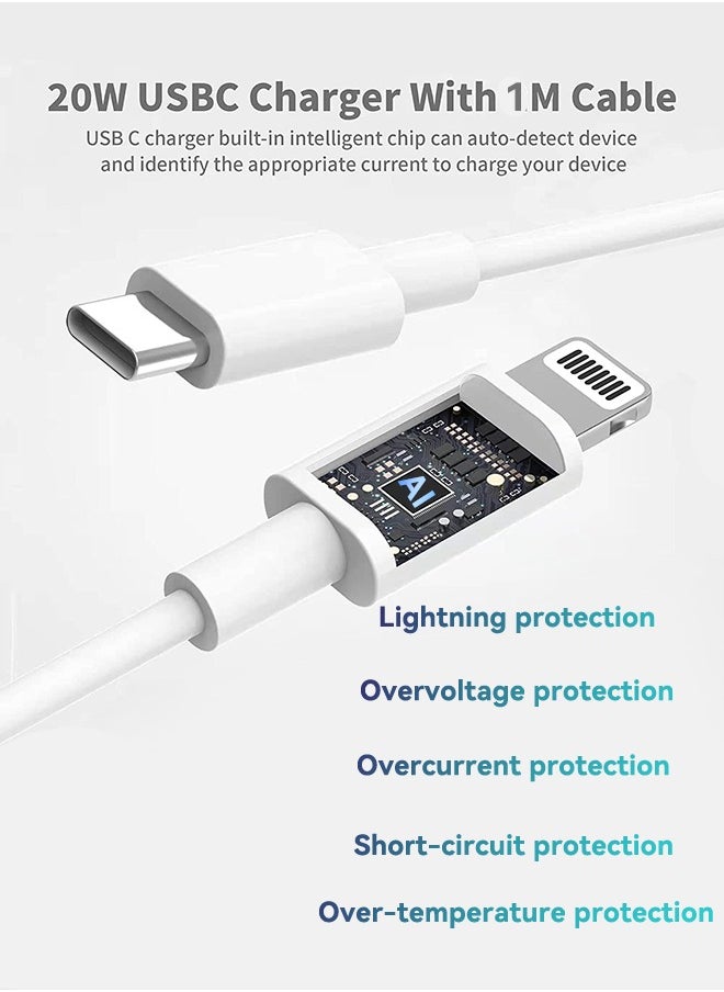 iPhone 20W Fast Charger | USB C Wall Fast Charger Adapter with 1m USB C to Lightning Cable Compatible with iPhone 14/14 Pro/14 Pro Max/13/12/SE2020/11/XR/XS Max/X/iPad