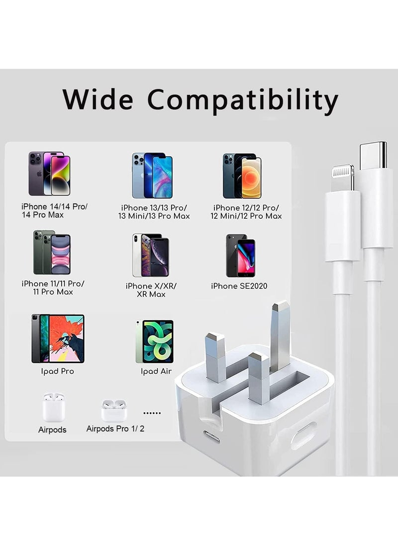 iPhone 20W Fast Charger | USB C Wall Fast Charger Adapter with 1m USB C to Lightning Cable Compatible with iPhone 14/14 Pro/14 Pro Max/13/12/SE2020/11/XR/XS Max/X/iPad