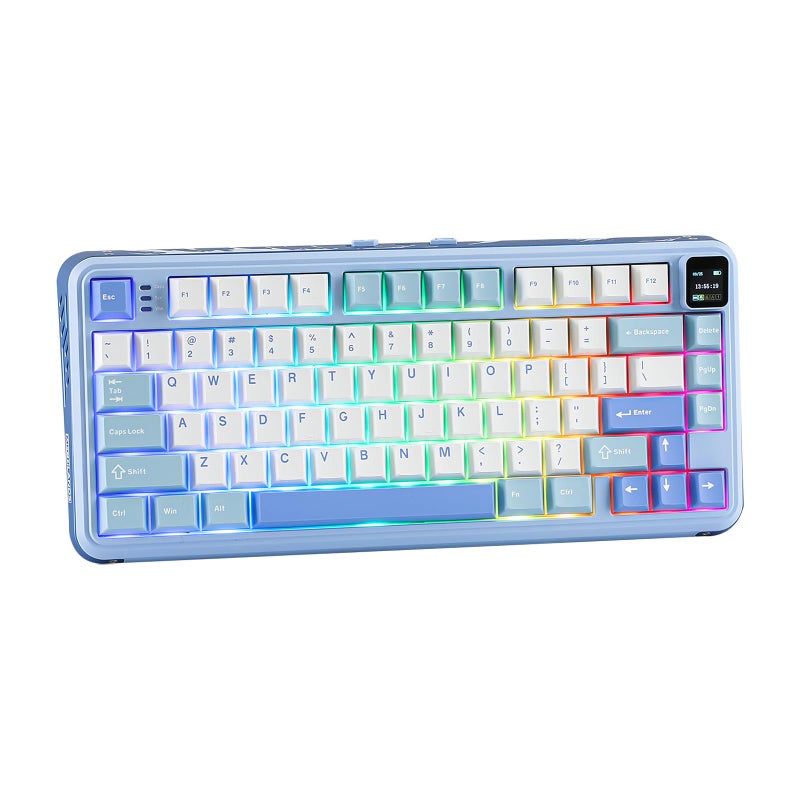 MechLands Vibe75 75% Wireless Gaming Keyboard with Screen & Knob Modules, Seal Mechanical Keyboard, Creamy Keyboard with BT5.0/2.4GHz/USB-C, 5-Layer Padding, RGB (Blue) - Image 1