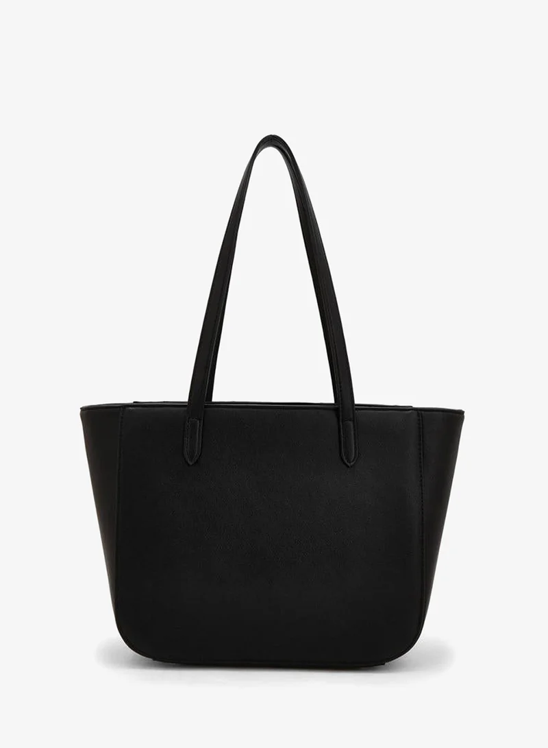 Flora Bella By Shoexpress BLACK Chevron Textured Tote Bag With Zipper Closure for Women | Best Price UAE