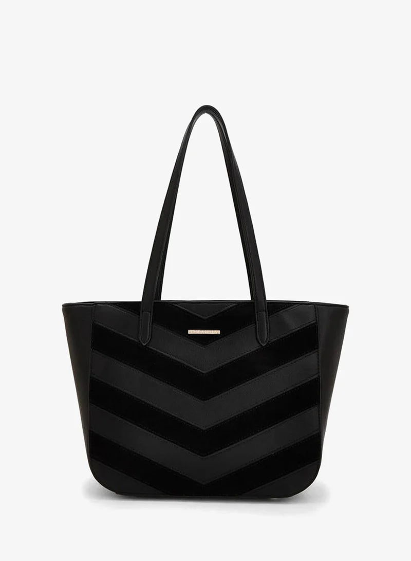 Chevron Textured Tote Bag With Zipper Closure