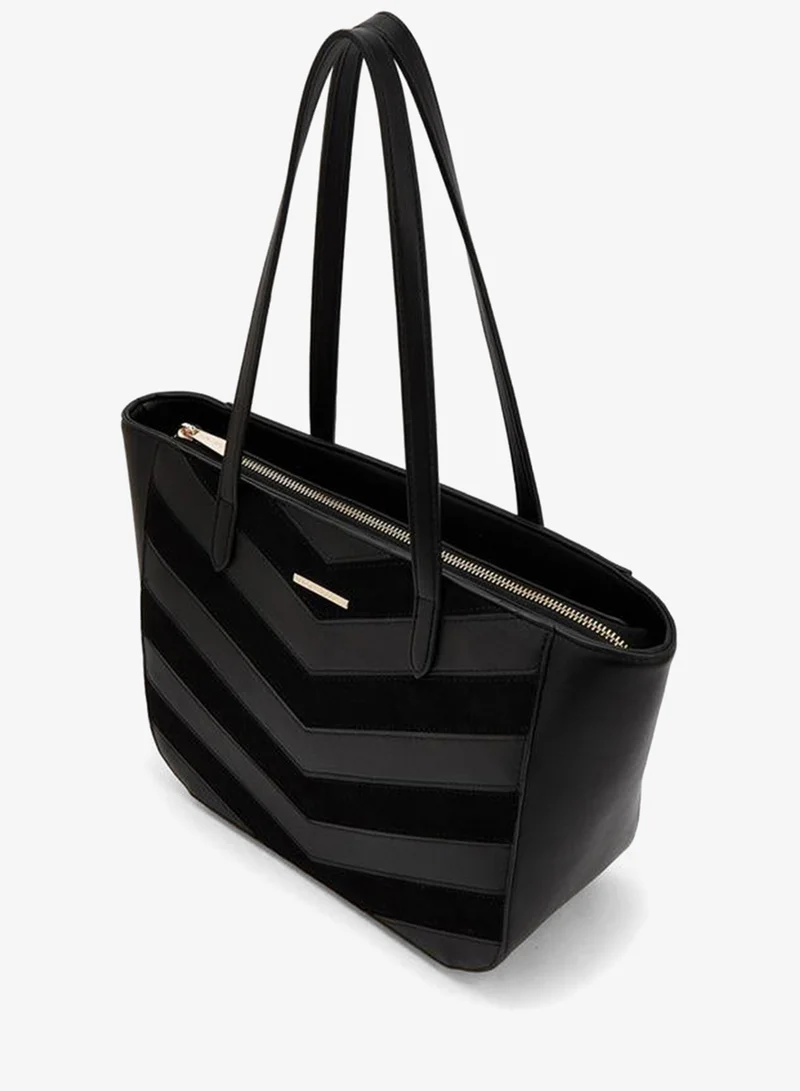 Flora Bella By Shoexpress BLACK Chevron Textured Tote Bag With Zipper Closure for Women | Best Price UAE