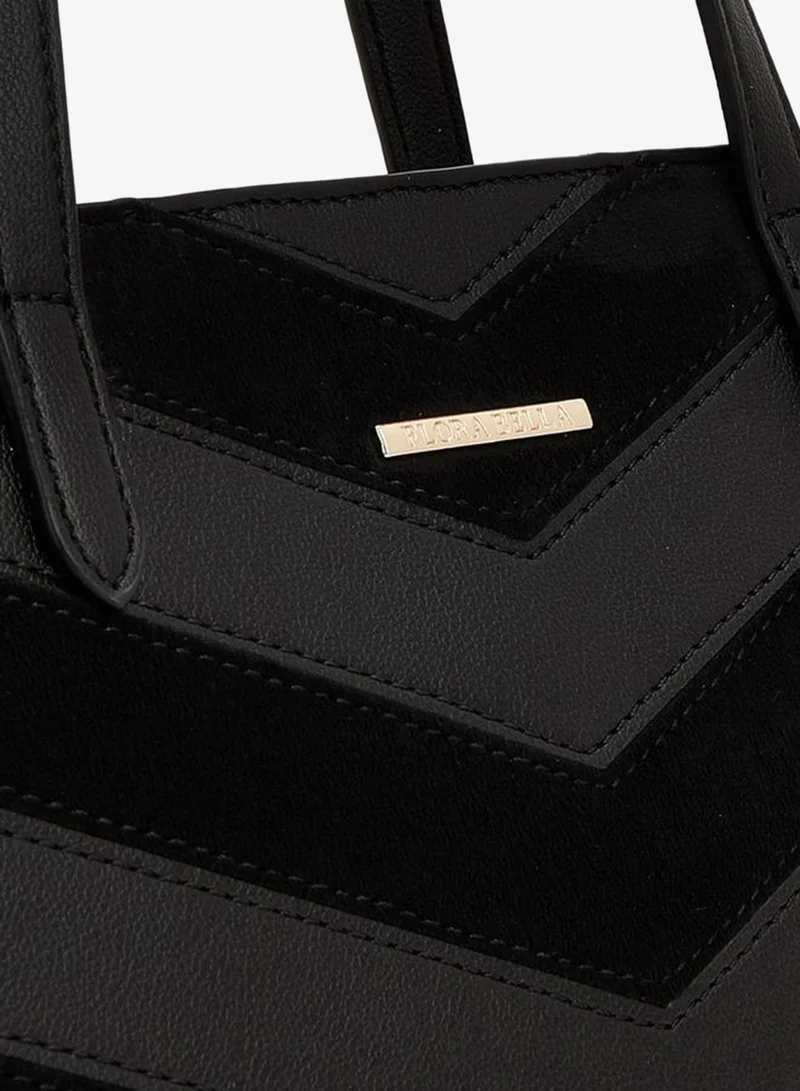 Flora Bella By Shoexpress BLACK Chevron Textured Tote Bag With Zipper Closure for Women | Best Price UAE