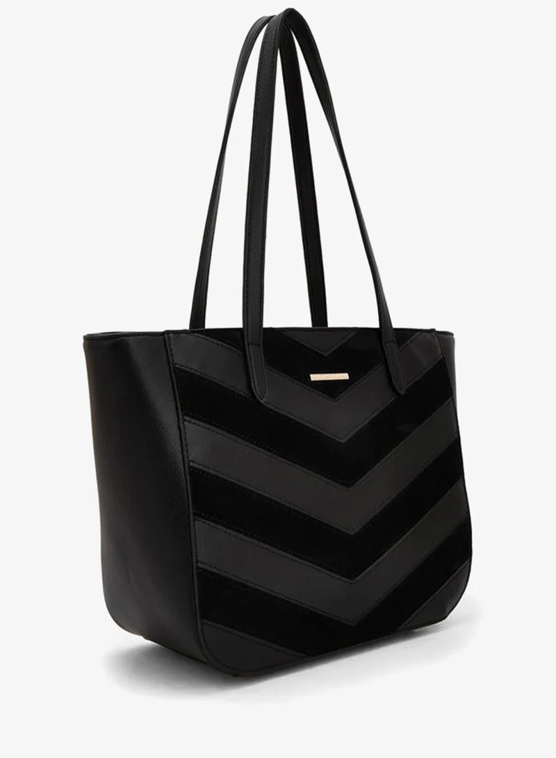 Flora Bella By Shoexpress BLACK Chevron Textured Tote Bag With Zipper Closure for Women | Best Price UAE