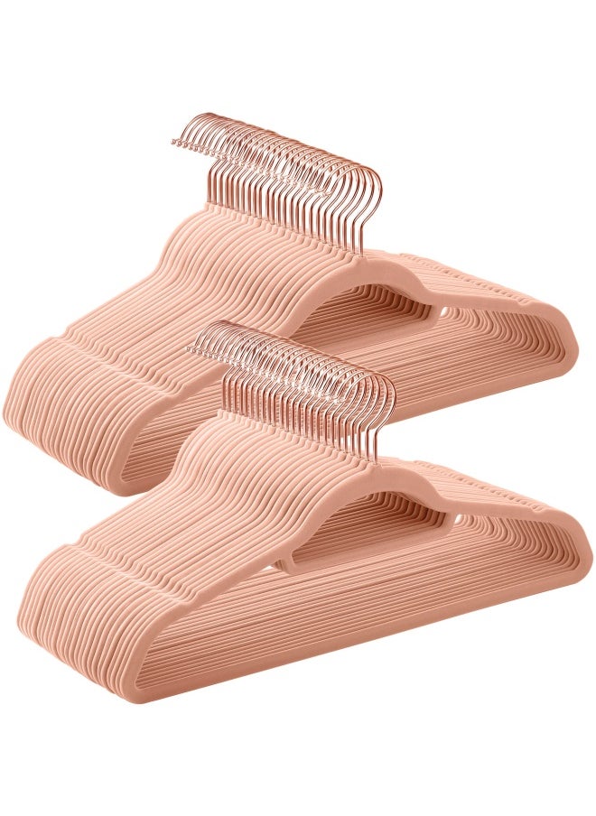 SONGMICS Whjjk Velvet Hangers 50 Pack Non-Slip Clothes Hanger With Rose Gold Color Swivel Hook 0.2-Inch Thick And Space Saving 17.7-Inch Long For Coat Shirt Dress Light Pink Ucrf21Pk50  - Image 1