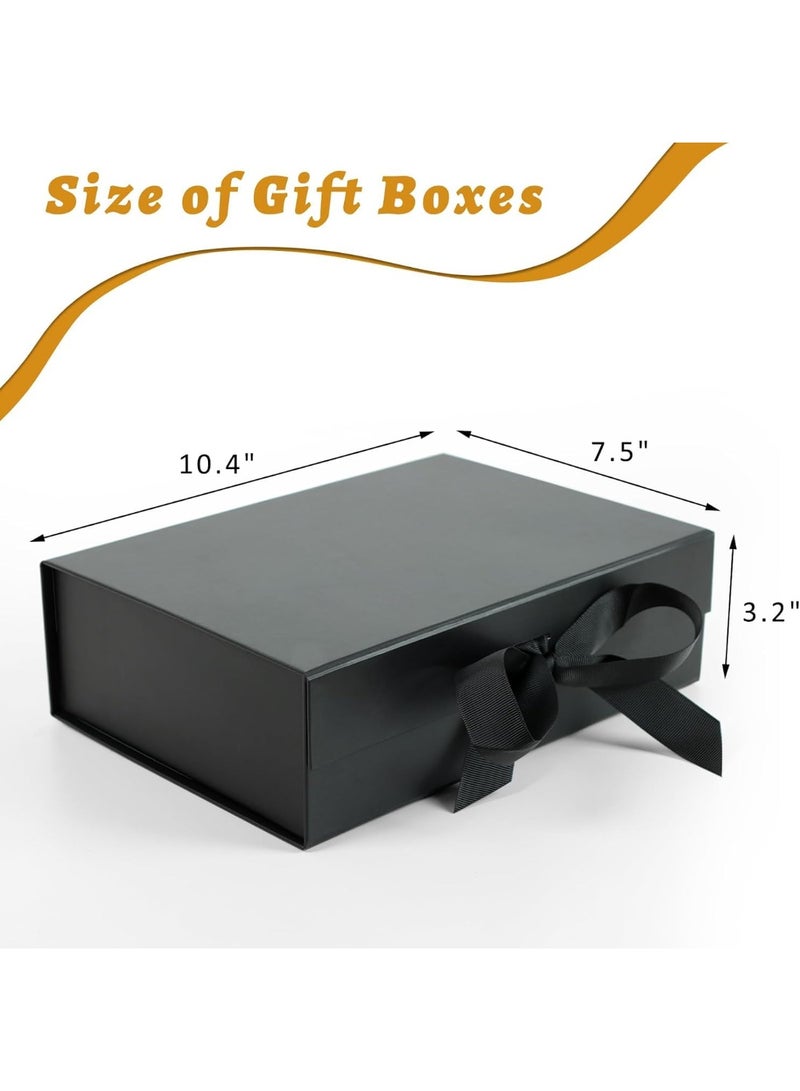 هاهاهاي 26*19*8 سم صندوق هدايا أسود كبير مع شريط، علب هدايا قابلة للطي للهدايا مع غطاء، مناسبة جدًا للمهرجانات وأعياد الميلاد والذكرى السنوية وغيرها - Image 2