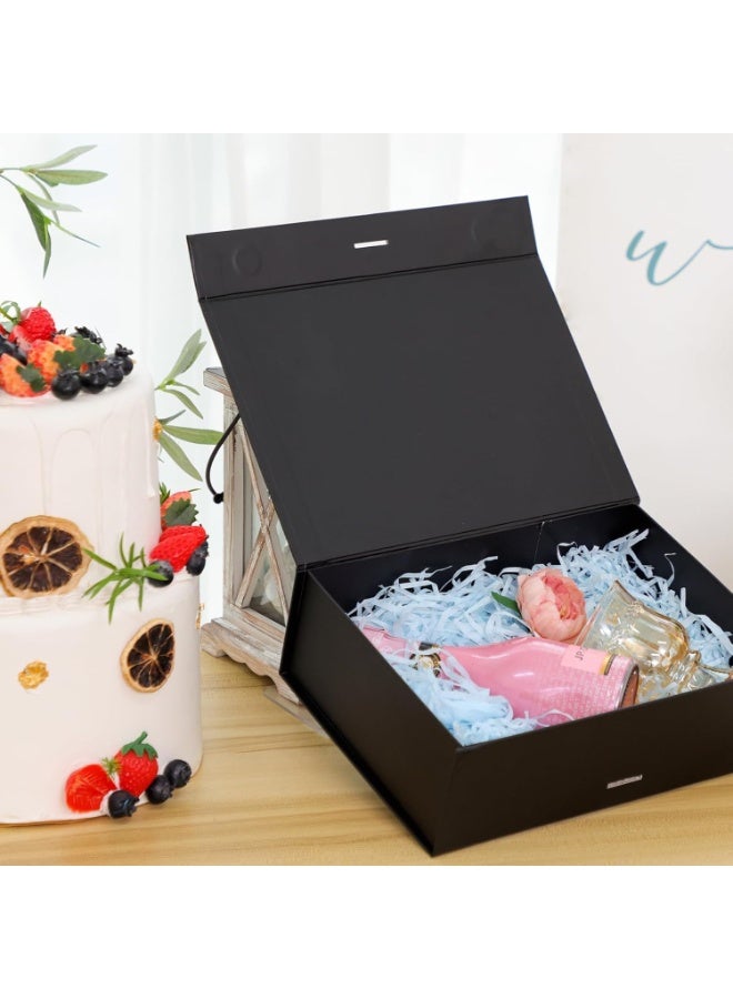 هاهاهاي 26*19*8 سم صندوق هدايا أسود كبير مع شريط، علب هدايا قابلة للطي للهدايا مع غطاء، مناسبة جدًا للمهرجانات وأعياد الميلاد والذكرى السنوية وغيرها - Image 3
