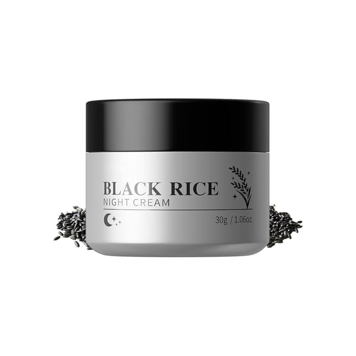 Black Rice Night Cream, Facial Repair Cream Deep Hydration for Overnight Glow – With Black Rice Extract & 5 Ceramides Complex & Hyaluronic Acid – Hydrating, Smooth, Glow, 1.06oz