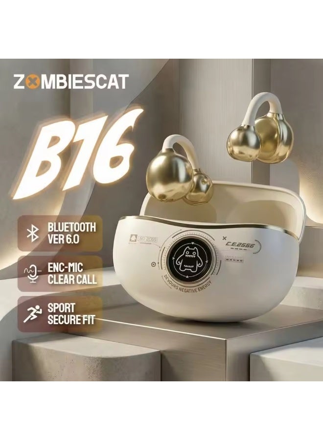 ZOMBIESCAT B16 Open Ear Wireless Earphones Clip-On Bluetooth 6.0 Earbuds Sport Headphones with Mic LED Display Low Latency - Image 1