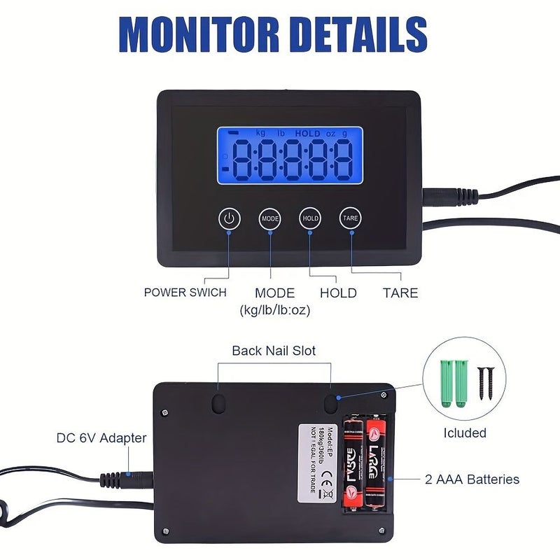 1 قطعة ميزان رقمي عالي الدقة من الفولاذ المقاوم للصدأ مع شاشة LED للوزن الثقيل 396.83 رطل / 50 غرام للطرود والأمتعة ومكتب البريد والمنزل - Image 5