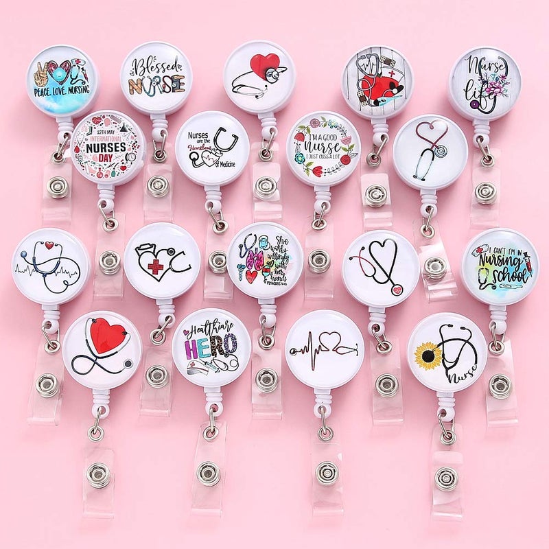 Coeufuedy 18pcs Nurse Retractable Badge Reel,Badge Holder with Alligator Clip,Nurse Badge Clip for ID Card Holders (YYDHK) - Image 2