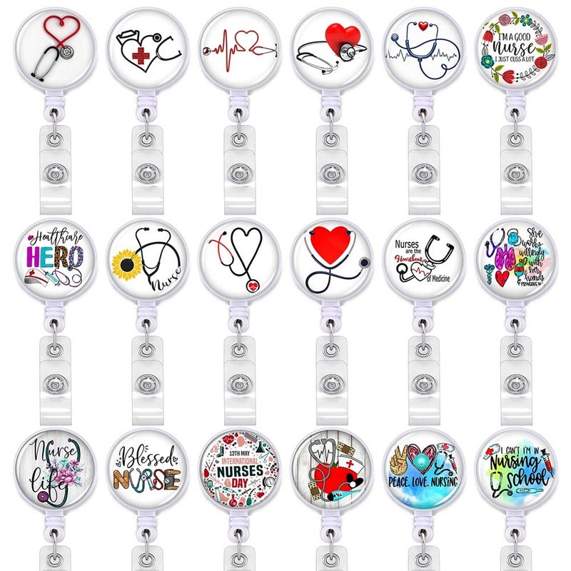 Coeufuedy 18pcs Nurse Retractable Badge Reel,Badge Holder with Alligator Clip,Nurse Badge Clip for ID Card Holders (YYDHK) - Image 1