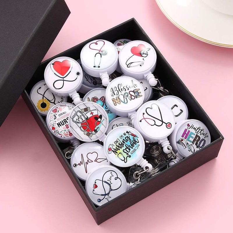 Coeufuedy 18pcs Nurse Retractable Badge Reel,Badge Holder with Alligator Clip,Nurse Badge Clip for ID Card Holders (YYDHK) - Image 3
