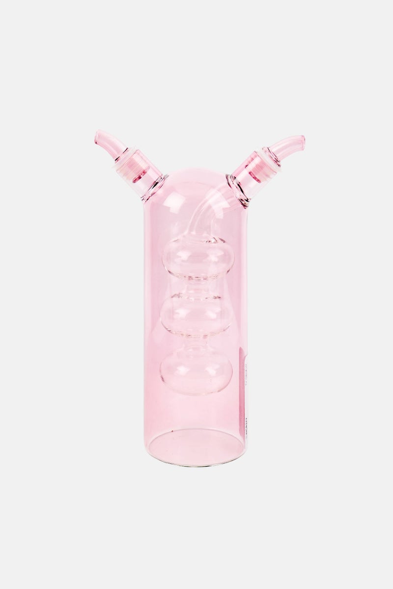 COOK WITH COLOR 2 in 1 Dual Glass Oil And Vinegar Dispenser Cruet Bottles, Pink - Image 1