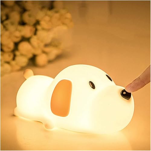Zilloquil Cute Silicone Sleeping Puppy Lamp for Kids, Baby, Toddler, Boys, Girls Animal Nursery Night Light, Bedroom, Bedside, Squishy Room Lamp, 7 Color Changing, USB Rechargeable (Sleeping Dog Lamp) - Image 1