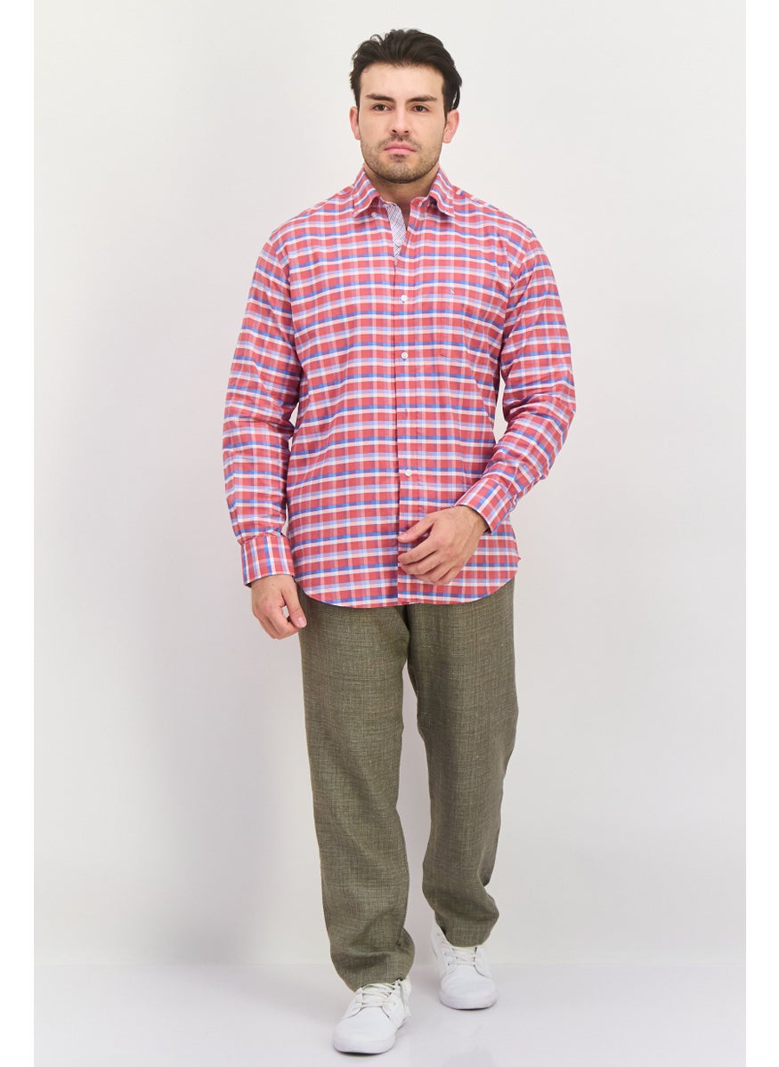 Tailorbyrd - Men Regular Fit Checkered  Long Sleeve Casual Shirts, Red - Image 1