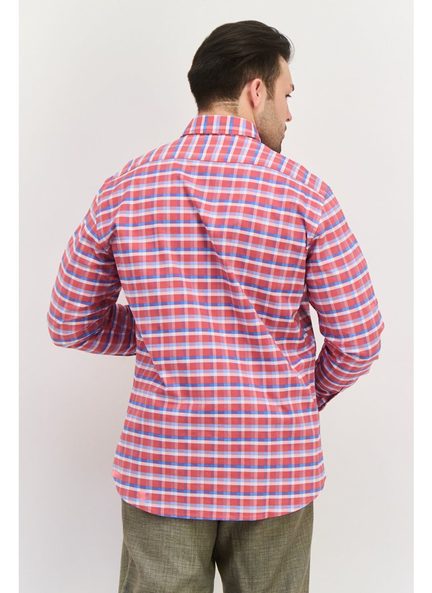 Tailorbyrd - Men Regular Fit Checkered  Long Sleeve Casual Shirts, Red - Image 1