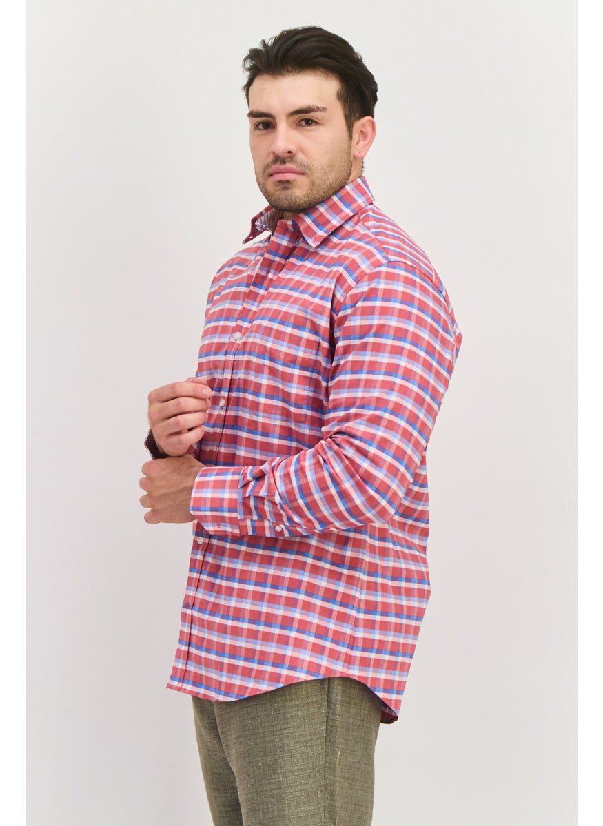 Tailorbyrd - Men Regular Fit Checkered  Long Sleeve Casual Shirts, Red - Image 1