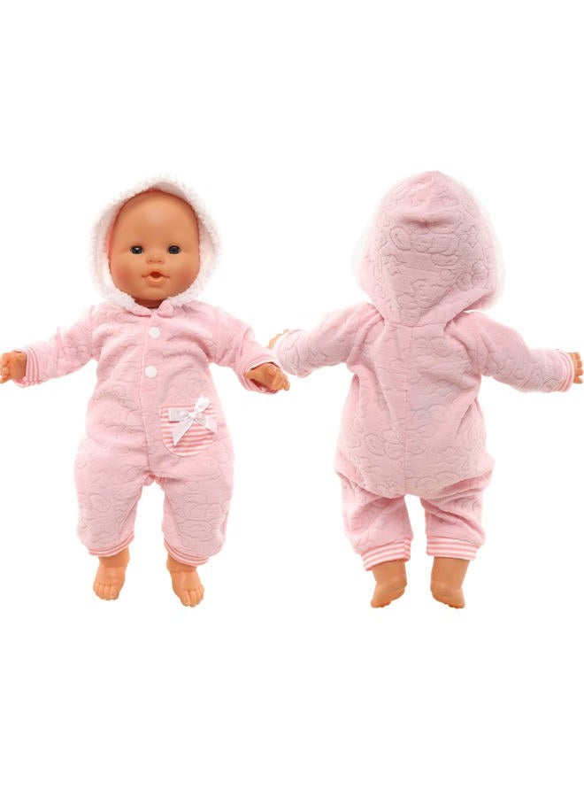 Miunana Baby Doll Clothes 14 to 16 Inch Doll Pink Jumpsuit Hooded Outfits with Cap Handmade Rompers Clothing Set - Image 2