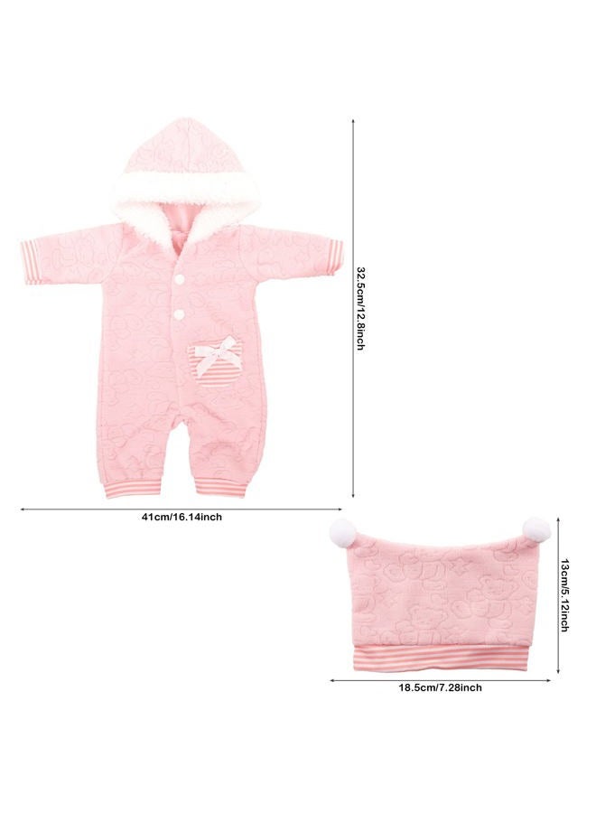 Miunana Baby Doll Clothes 14 to 16 Inch Doll Pink Jumpsuit Hooded Outfits with Cap Handmade Rompers Clothing Set - Image 5
