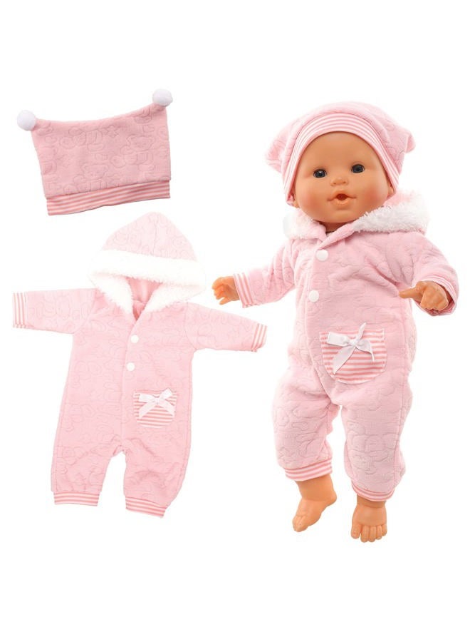 Miunana Baby Doll Clothes 14 to 16 Inch Doll Pink Jumpsuit Hooded Outfits with Cap Handmade Rompers Clothing Set - Image 1
