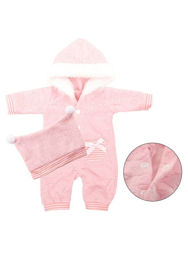 Miunana Baby Doll Clothes 14 to 16 Inch Doll Pink Jumpsuit Hooded Outfits with Cap Handmade Rompers Clothing Set - Image 3