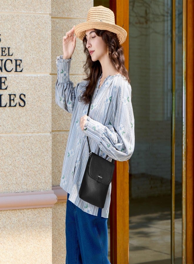 befen Black Genuine Leather Small Crossbody Bags for Women, Womens Cell Phone Purses Cross body Bag Purse with RFID Card Slots for Daily and Travel - Image 5