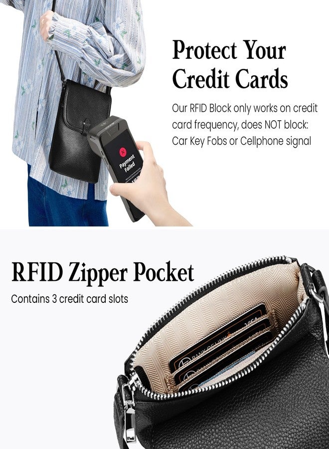 befen Black Genuine Leather Small Crossbody Bags for Women, Womens Cell Phone Purses Cross body Bag Purse with RFID Card Slots for Daily and Travel - Image 2