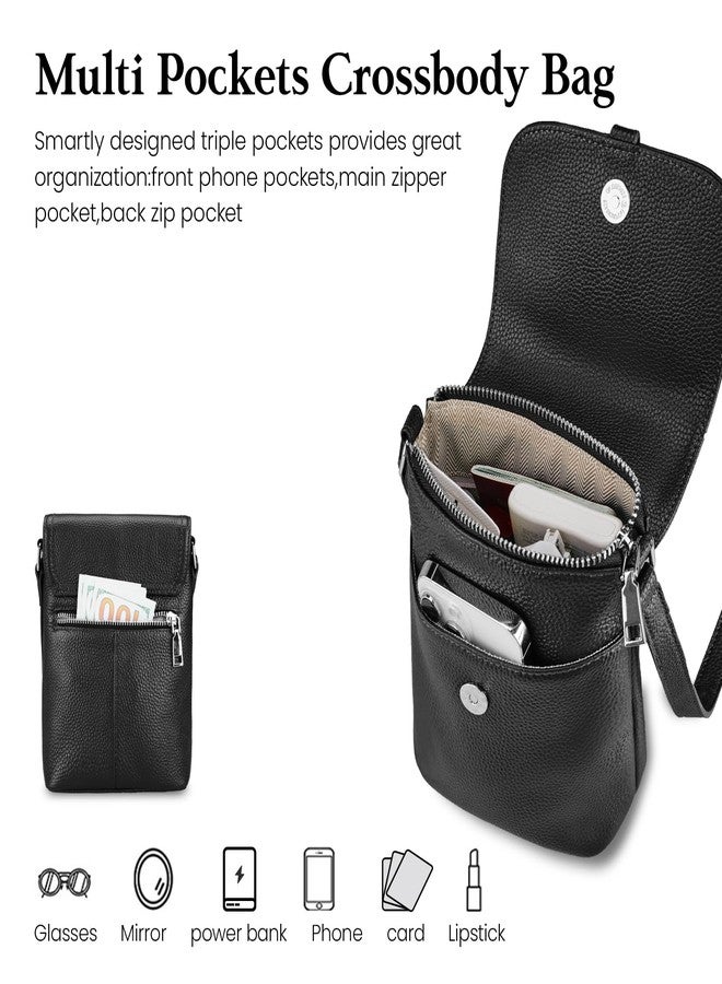 befen Black Genuine Leather Small Crossbody Bags for Women, Womens Cell Phone Purses Cross body Bag Purse with RFID Card Slots for Daily and Travel - Image 3