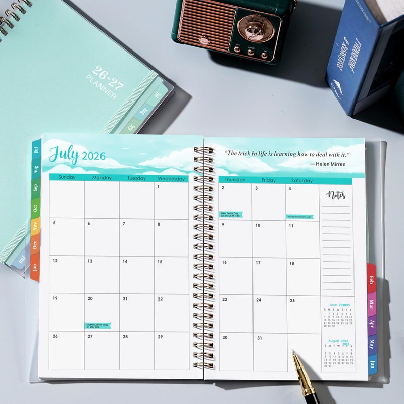 Tersus 2026-2027 Academic Planner - Jul 2026-Jun 2027 Weekly & Monthly with Tabs, 6.4"x8.5" Thick Paper Waterproof Cover Back Pocket Twin-Wire Binding - Green - Image 5