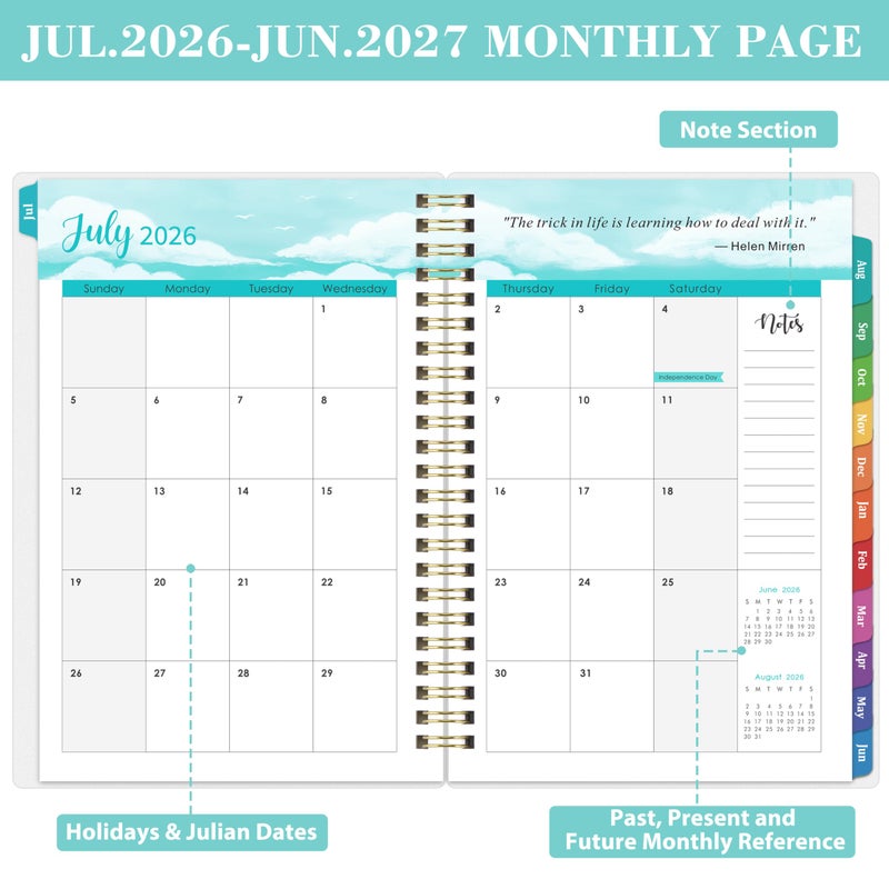 Tersus 2026-2027 Academic Planner - Jul 2026-Jun 2027 Weekly & Monthly with Tabs, 6.4"x8.5" Thick Paper Waterproof Cover Back Pocket Twin-Wire Binding - Green - Image 3