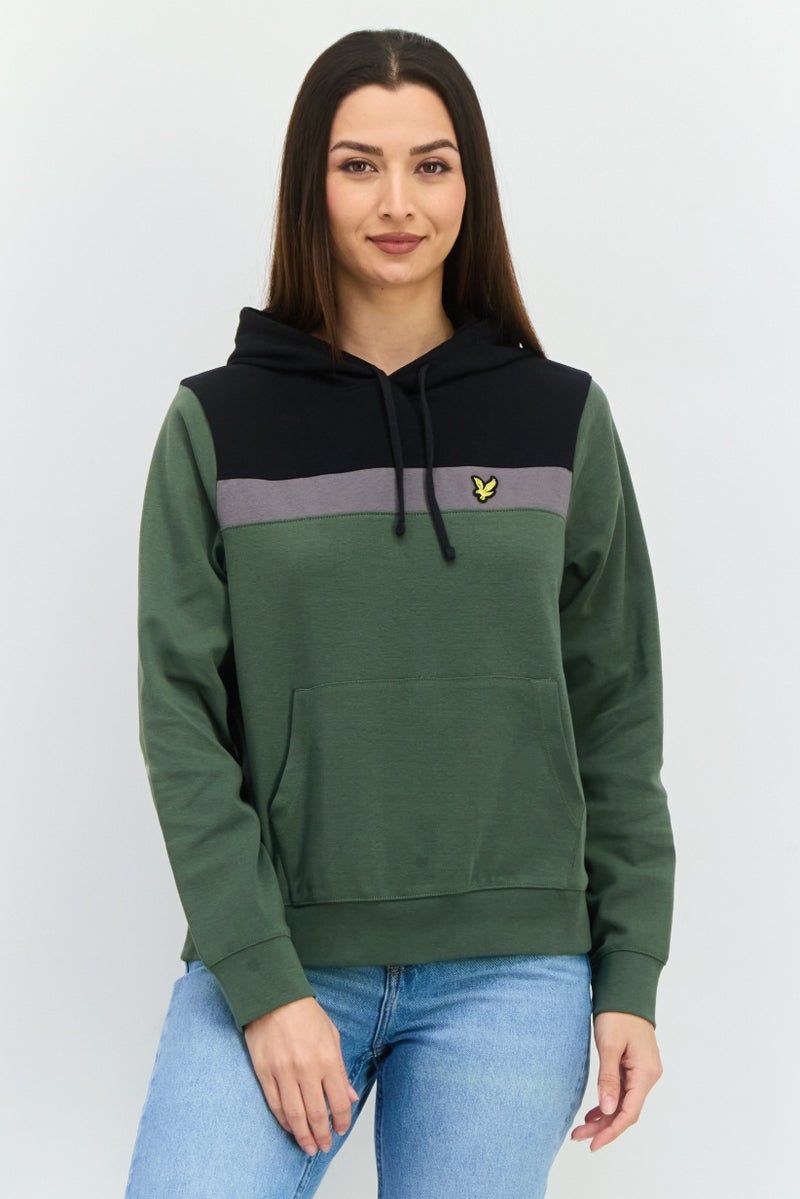 Lyle & Scott Women Hooded Long Sleeves Brand Logo Sweatshirt, Olive/Black Combo - Image 1