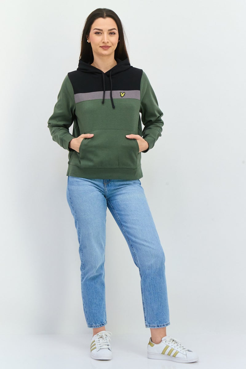 Lyle & Scott Women Hooded Long Sleeves Brand Logo Sweatshirt, Olive/Black Combo - Image 4