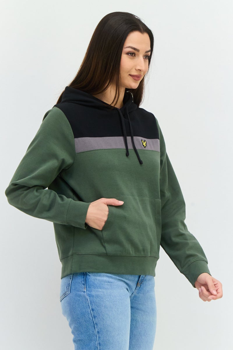 Lyle & Scott Women Hooded Long Sleeves Brand Logo Sweatshirt, Olive/Black Combo - Image 2