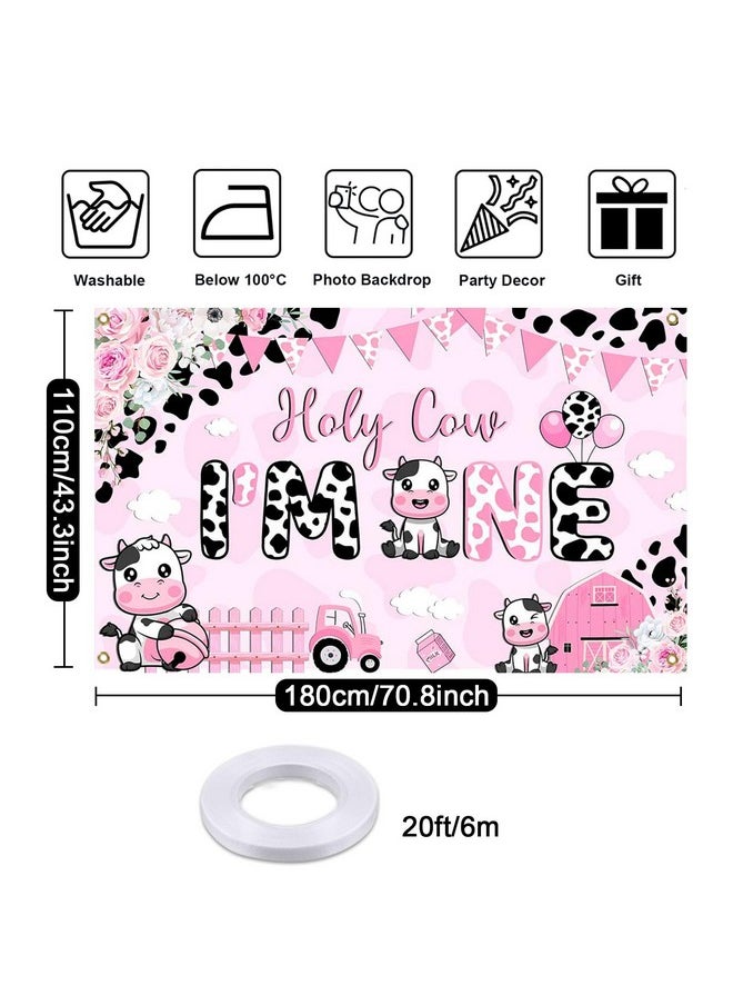 Mocsicka Mocsicka Holy Cow I'm One Birthday Banner Decorations Girls My First Rodeo Birthday Backdrop Pink Cow Print Floral Photography Background Cow Birthday Decorations 70.8 x 43.3 Inch  - Image 5